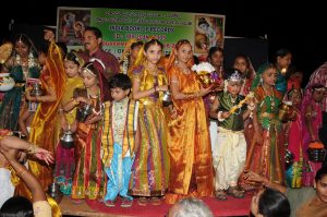 MOST PEOPLE DRESSED UP AS KRISHNA AND GOPIKA